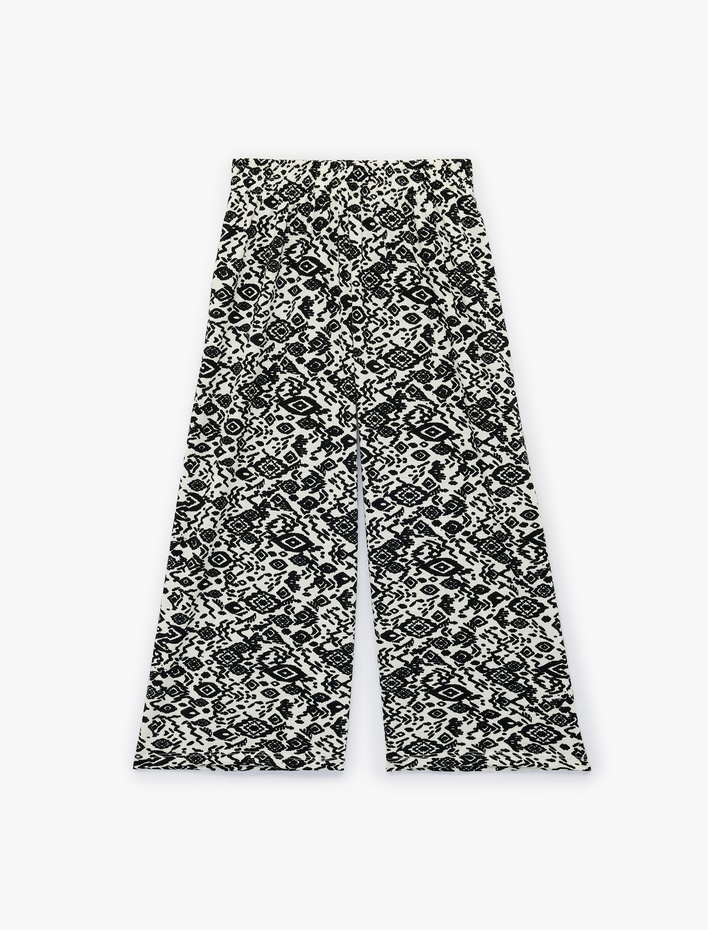 Kız Çocuk Desenli Geniş Paça Uzun Pantolon