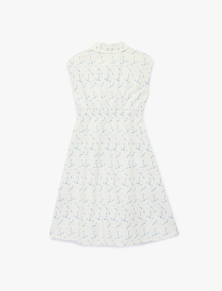 Kız Çocuk Fiyonk Pamuklu Kolsuz Düğmeli Gömlek Yaka Elbise