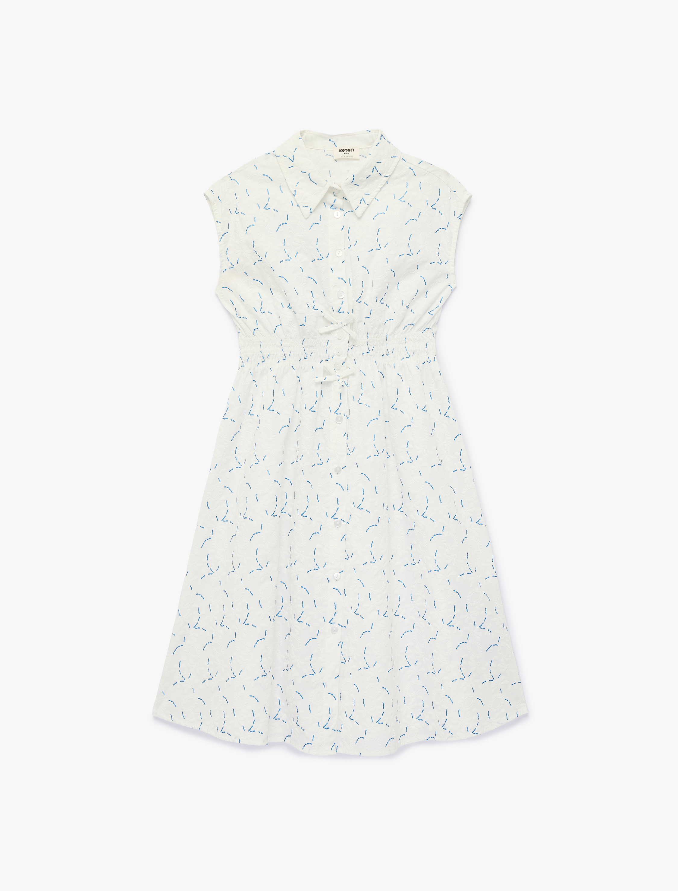  Kız Çocuk Fiyonk Pamuklu Kolsuz Düğmeli Gömlek Yaka Elbise