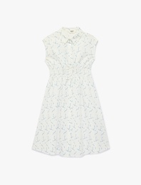 Fiyonk Pamuklu Kolsuz Düğmeli Gömlek Yaka Elbise