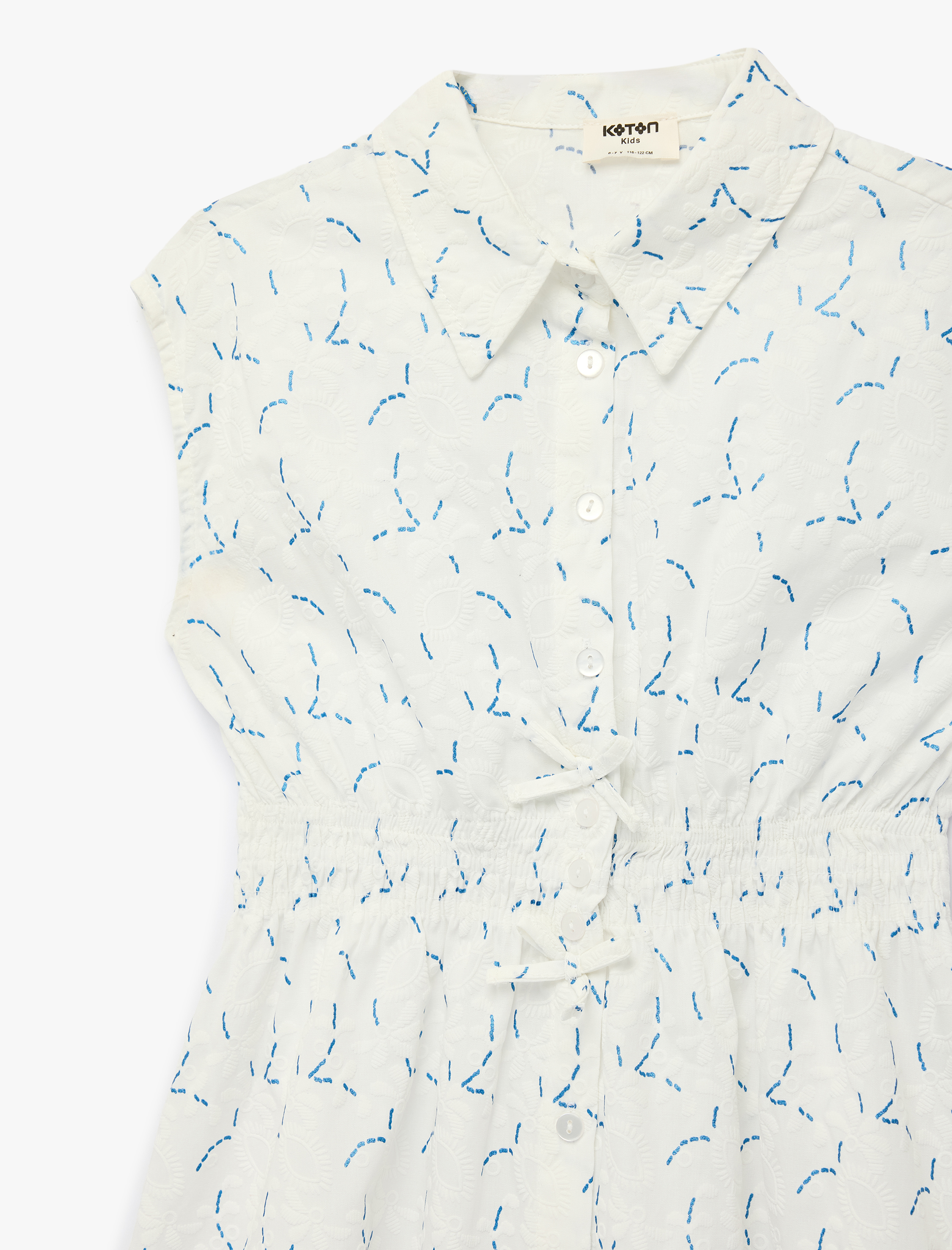  Kız Çocuk Fiyonk Pamuklu Kolsuz Düğmeli Gömlek Yaka Elbise