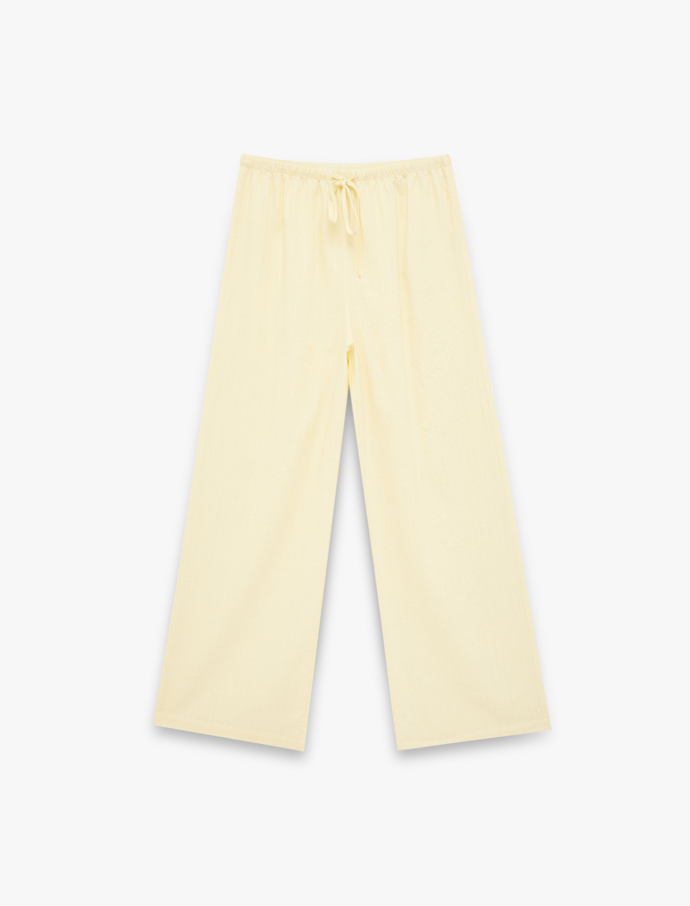   Beli Bağcıklı Viskon Karışımlı Uzun Geniş Paça Pantolon
