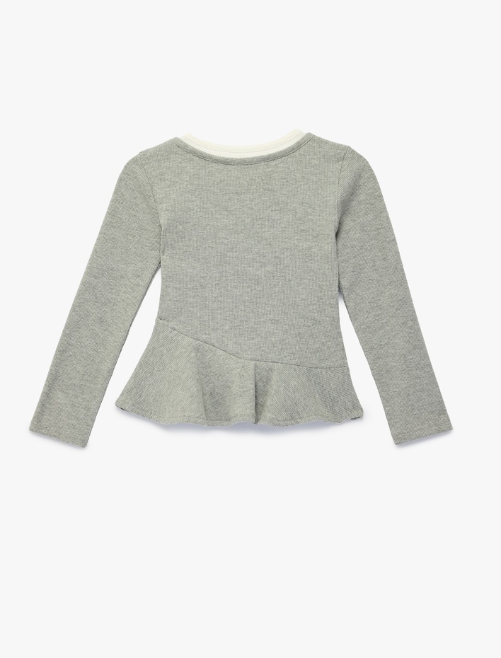 Kız Çocuk Uzun Kollu Bisiklet Yaka Düğme Detaylı Kaşkorse Bluz