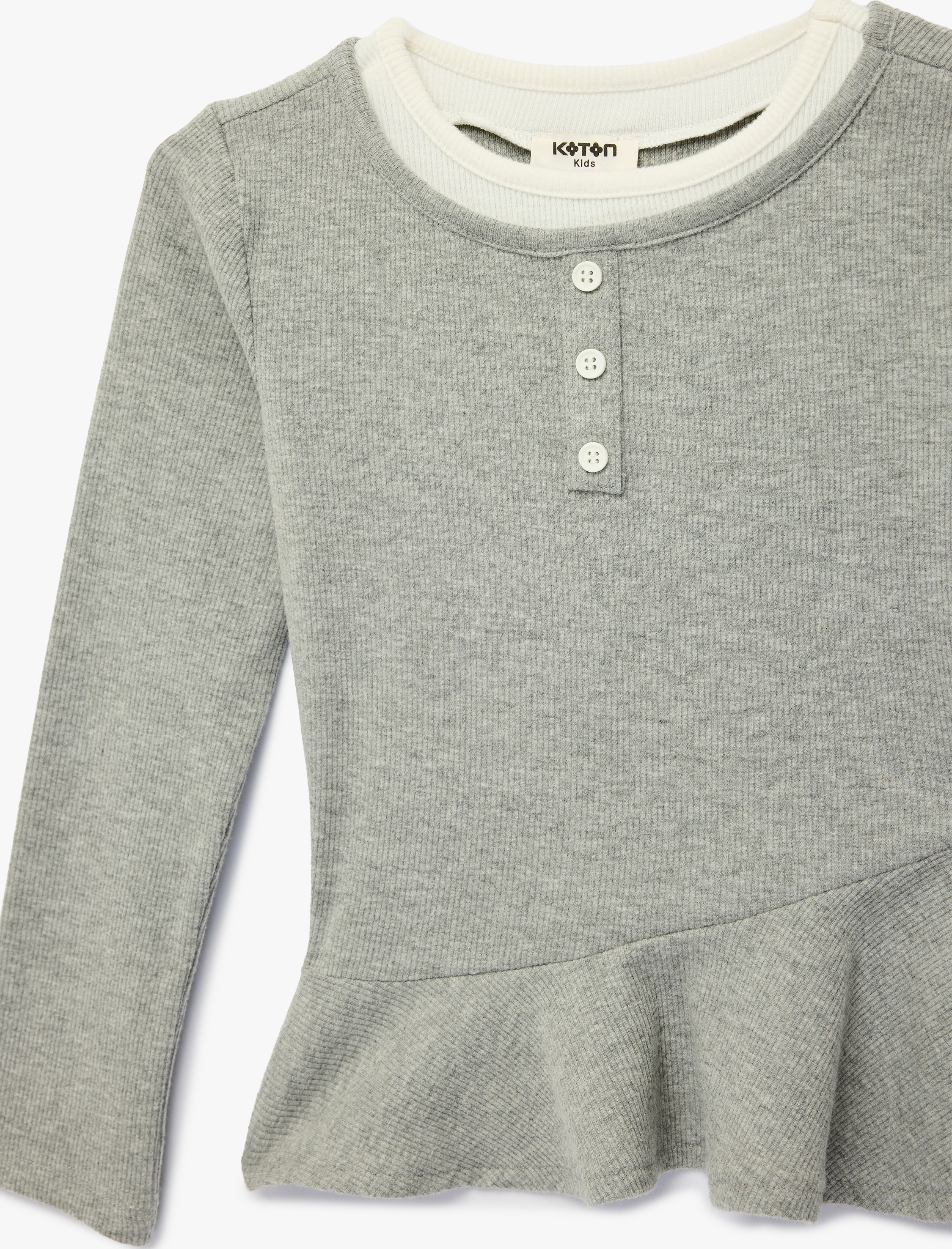  Kız Çocuk Uzun Kollu Bisiklet Yaka Düğme Detaylı Kaşkorse Bluz