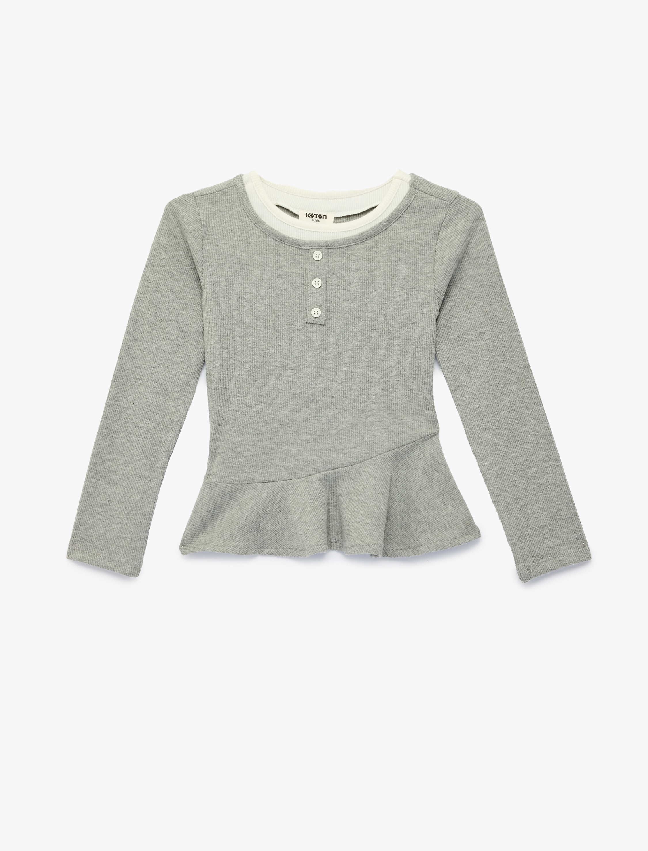  Kız Çocuk Uzun Kollu Bisiklet Yaka Düğme Detaylı Kaşkorse Bluz