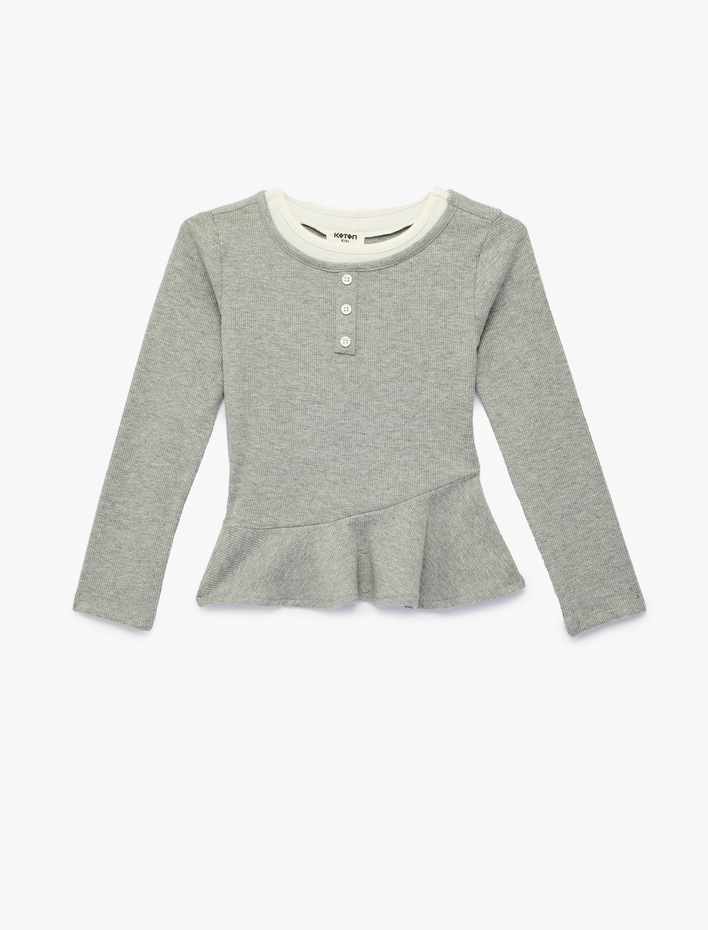 Kız Çocuk Uzun Kollu Bisiklet Yaka Düğme Detaylı Kaşkorse Bluz