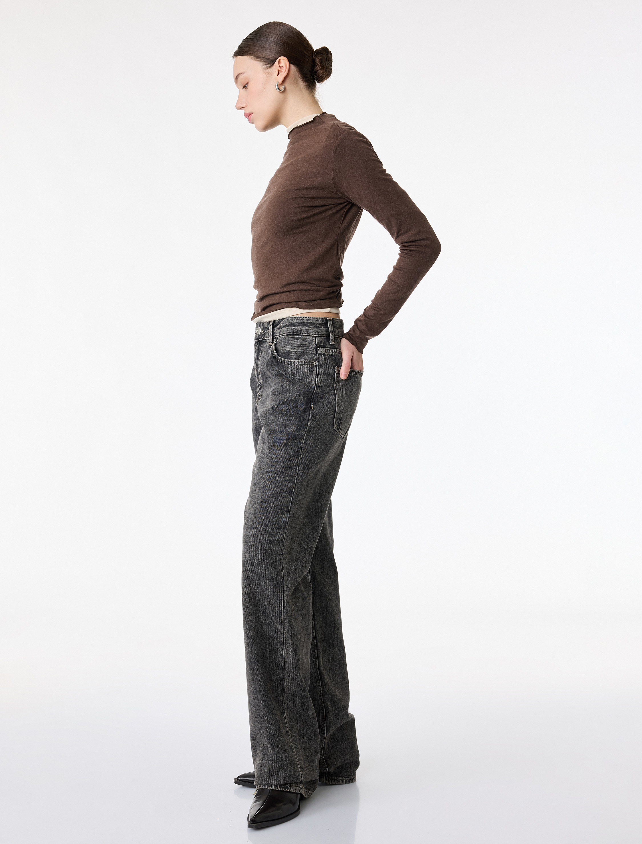   Pamuklu Duble Paça Normal Bel Cepli Düğmeli Denim Pantolon - Straight Fit Jean