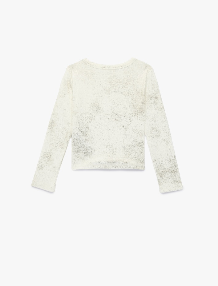 Kız Çocuk Sim Detaylı Uzun Kollu Bisiklet Yaka Pamuklu Bluz