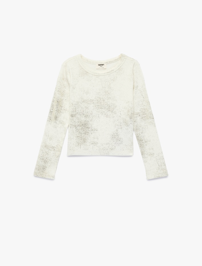 Kız Çocuk Sim Detaylı Uzun Kollu Bisiklet Yaka Pamuklu Bluz