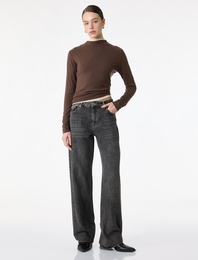 Pamuklu Duble Paça Normal Bel Cepli Düğmeli Denim Pantolon - Straight Fit Jean