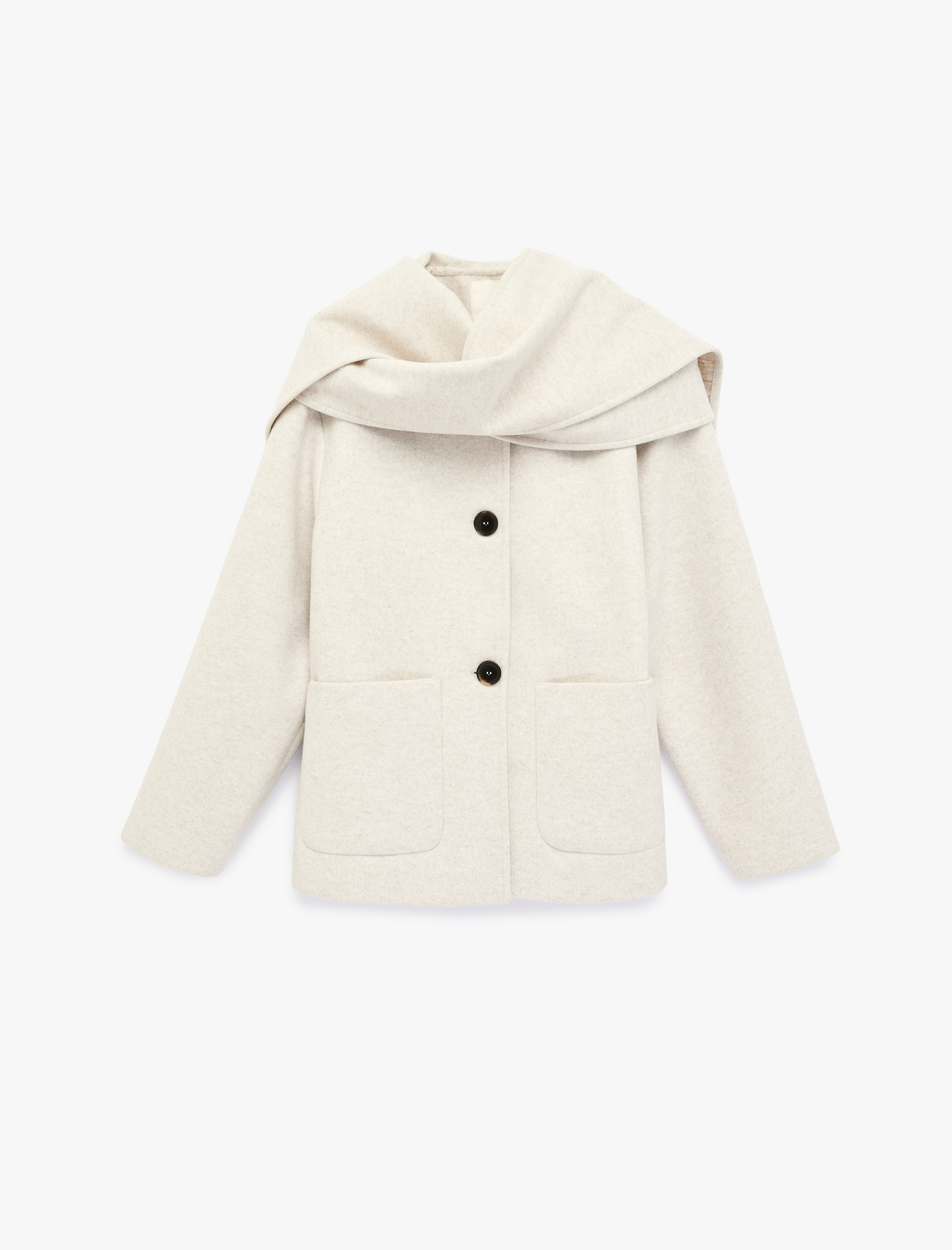   Uzun Kollu Düğmeli Cepli Atkılı Kaşe Ceket