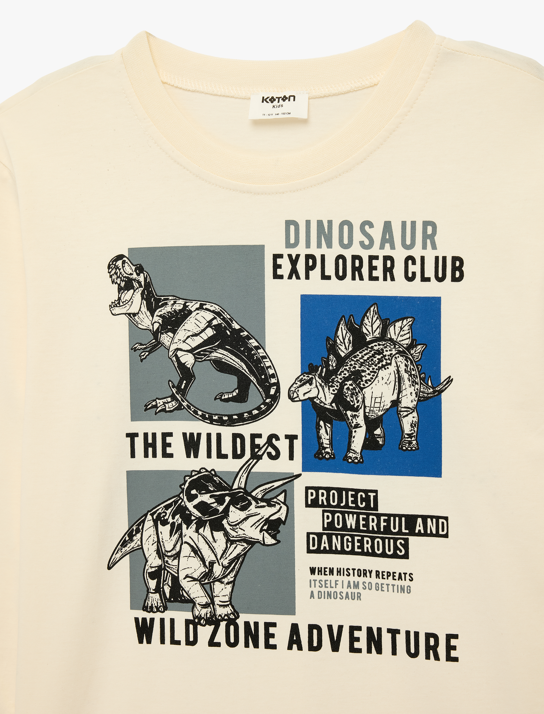  Erkek Çocuk Uzun Kollu Bisiklet Yaka Dinozor Baskılı Pamuklu Tişört