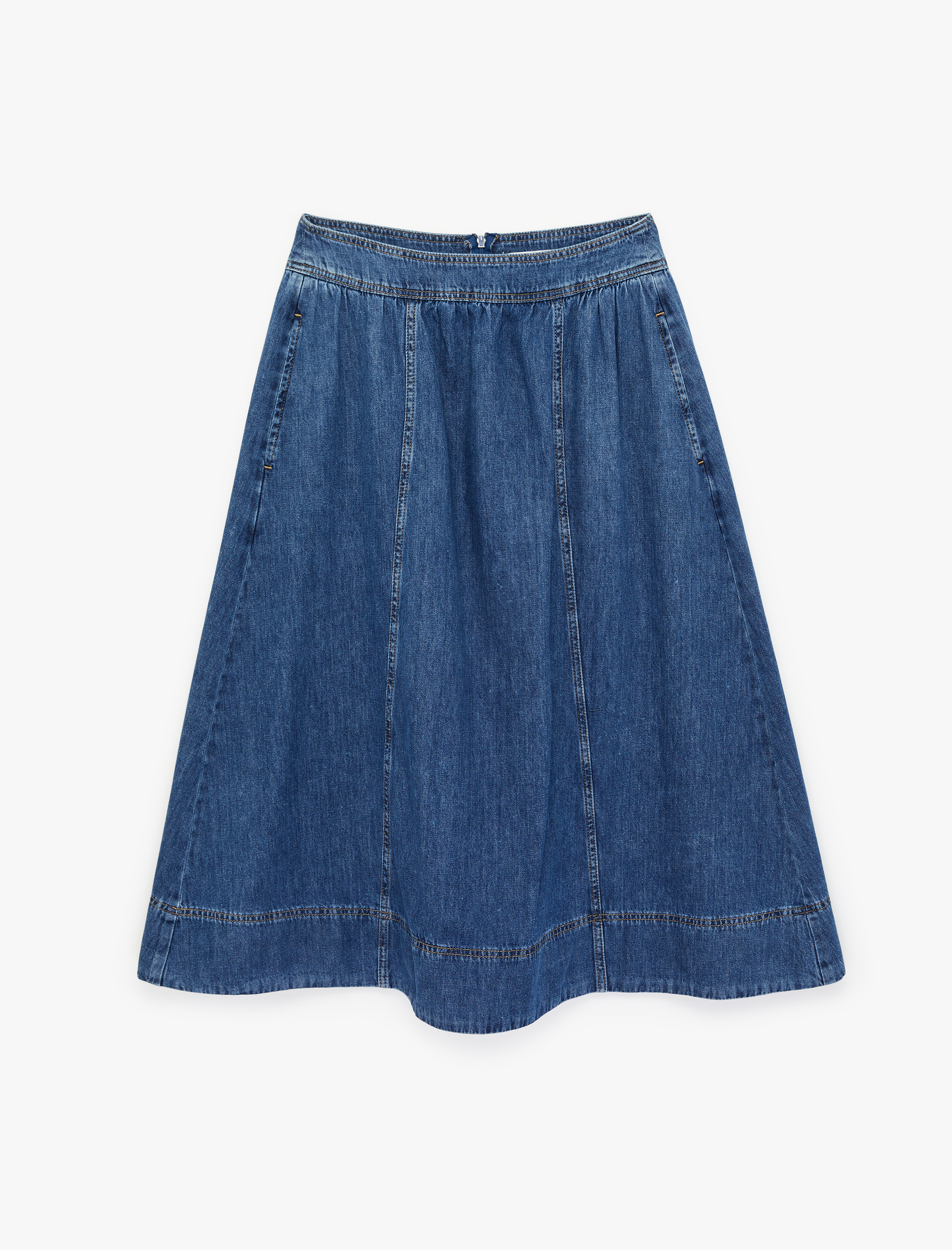   Rahat Kalıp Pamuklu Volanlı Midi Denim Etek