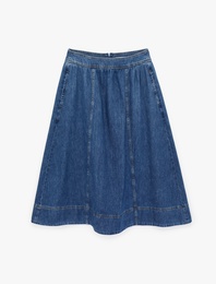 Rahat Kalıp Pamuklu Volanlı Midi Denim Etek