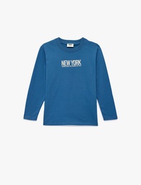 Pamuklu Uzun Kollu Bisiklet Yaka Baskılı Tişört