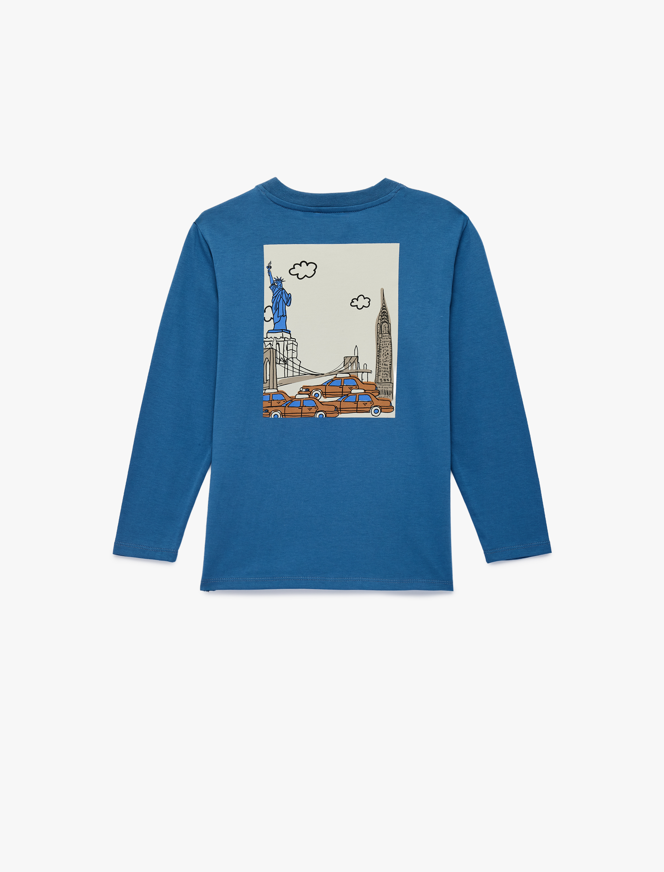  Erkek Çocuk Pamuklu Uzun Kollu Bisiklet Yaka Baskılı Tişört