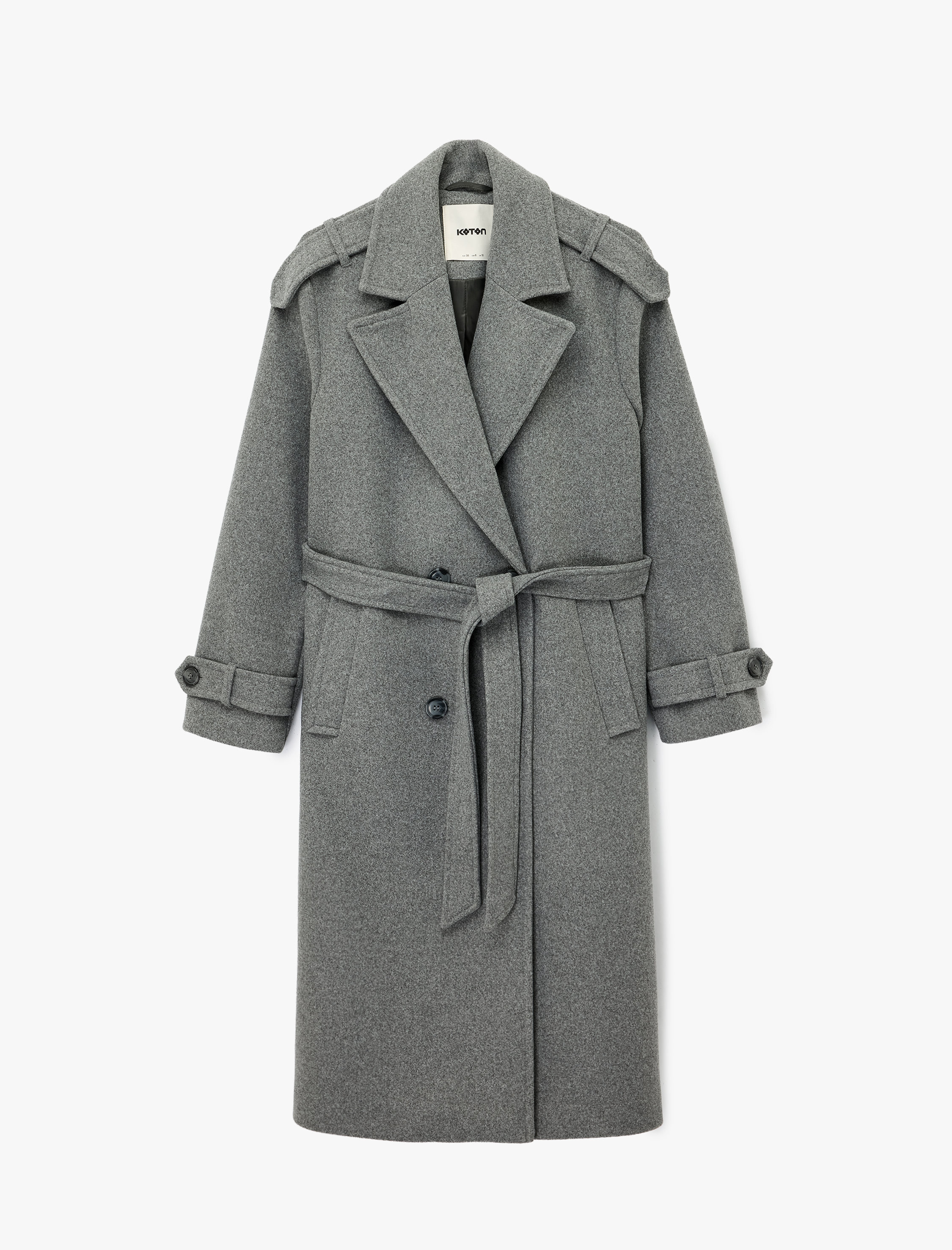   Trenç Kaban Kaşe Kruvaze Kemerli Cepli Uzun Kollu