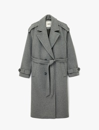 Trenç Kaban Kaşe Kruvaze Kemerli Cepli Uzun Kollu