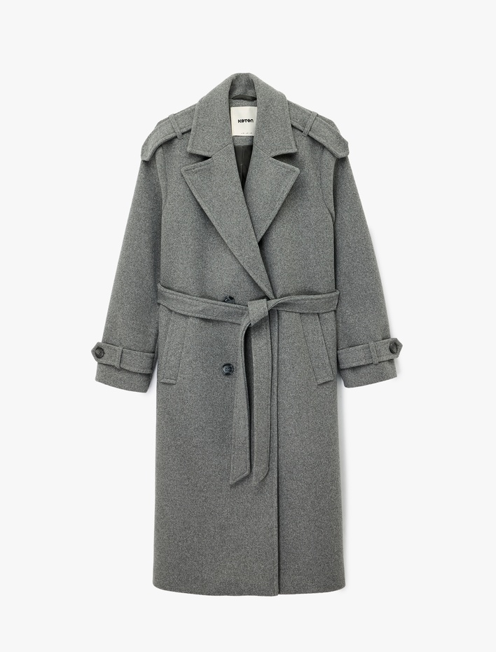  Trenç Kaban Kaşe Kruvaze Kemerli Cepli Uzun Kollu