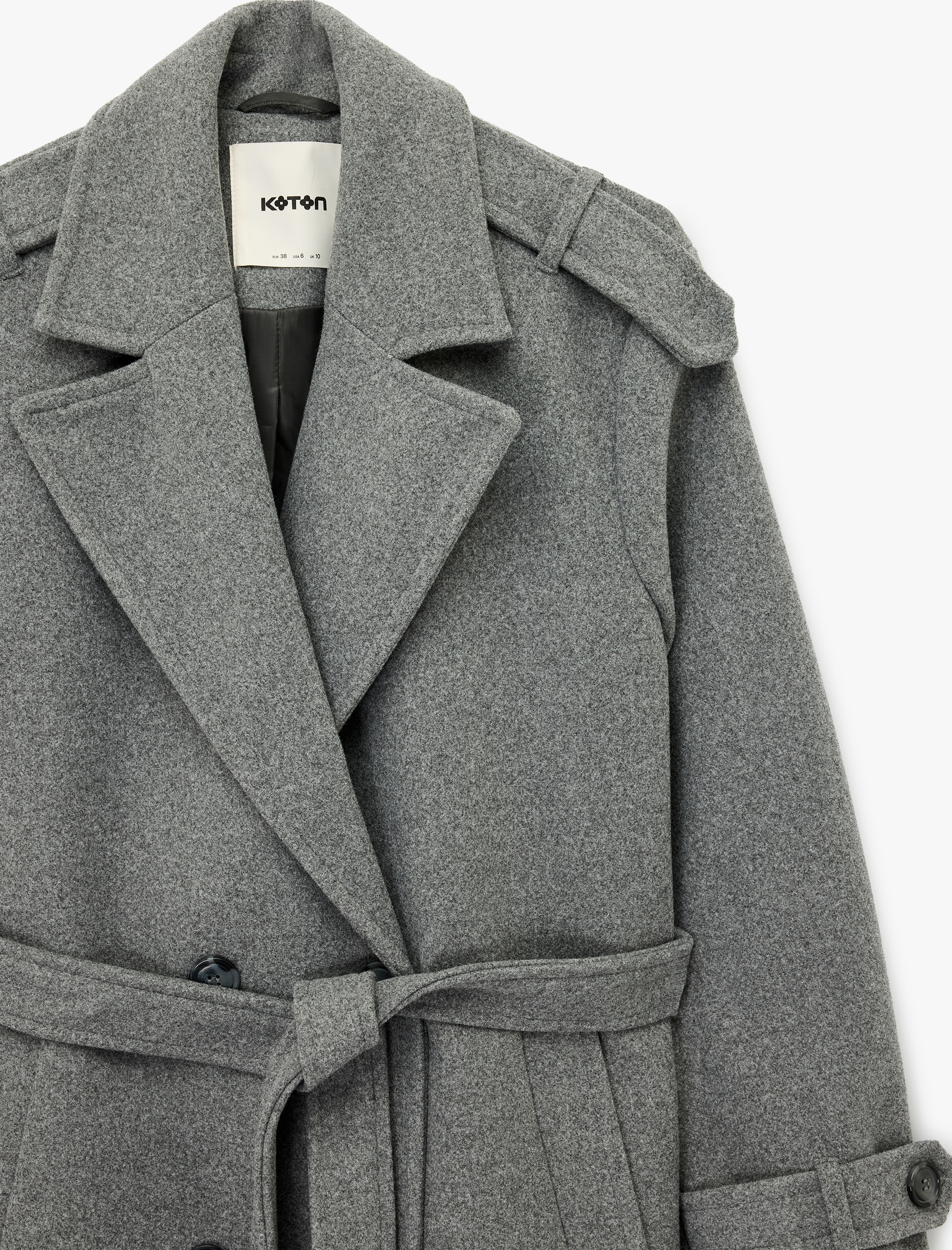   Trenç Kaban Kaşe Kruvaze Kemerli Cepli Uzun Kollu