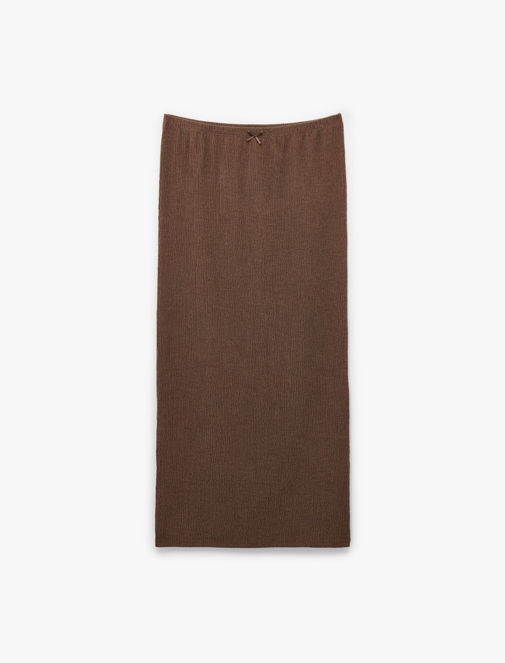  Bürümcük Kumaş Slim Fit Fiyonk Detaylı Midi Etek