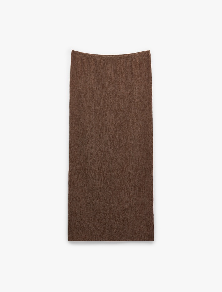  Bürümcük Kumaş Slim Fit Fiyonk Detaylı Midi Etek