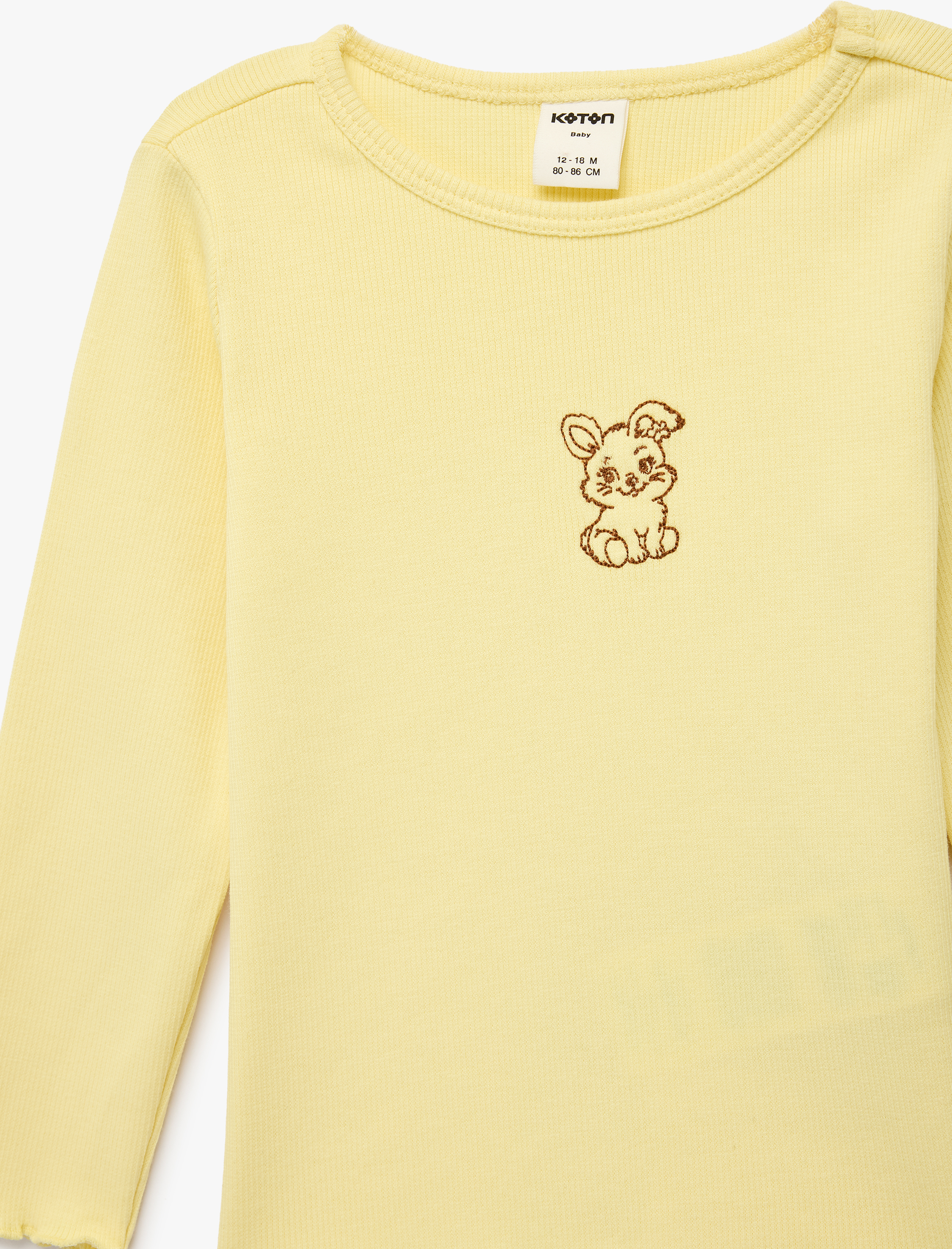  Kız Bebek Ribanalı Nakışlı Uzun Kollu Bisiklet Yaka Pamuklu Tişört