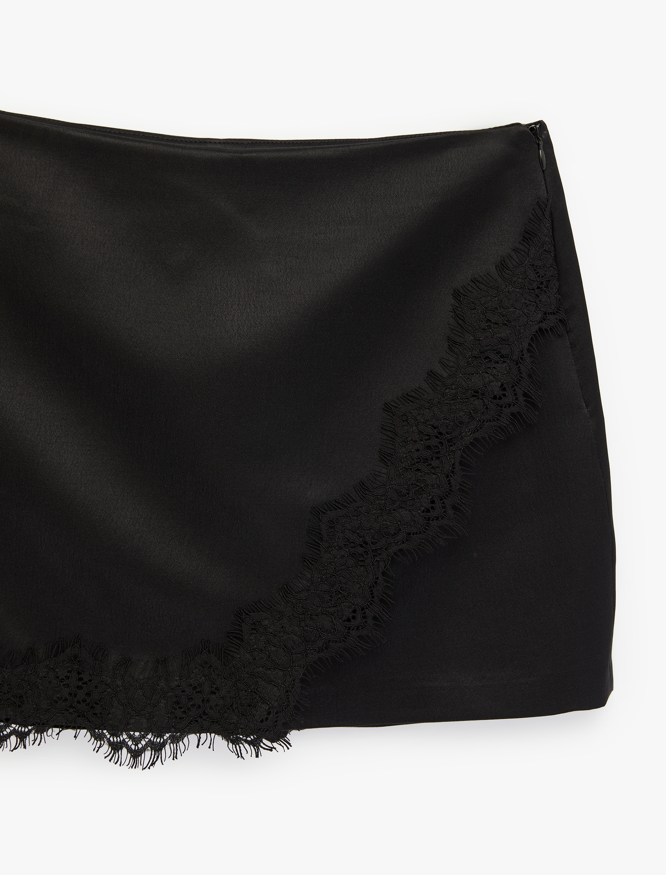   Dantel Detaylı Mini Saten Şort Etek