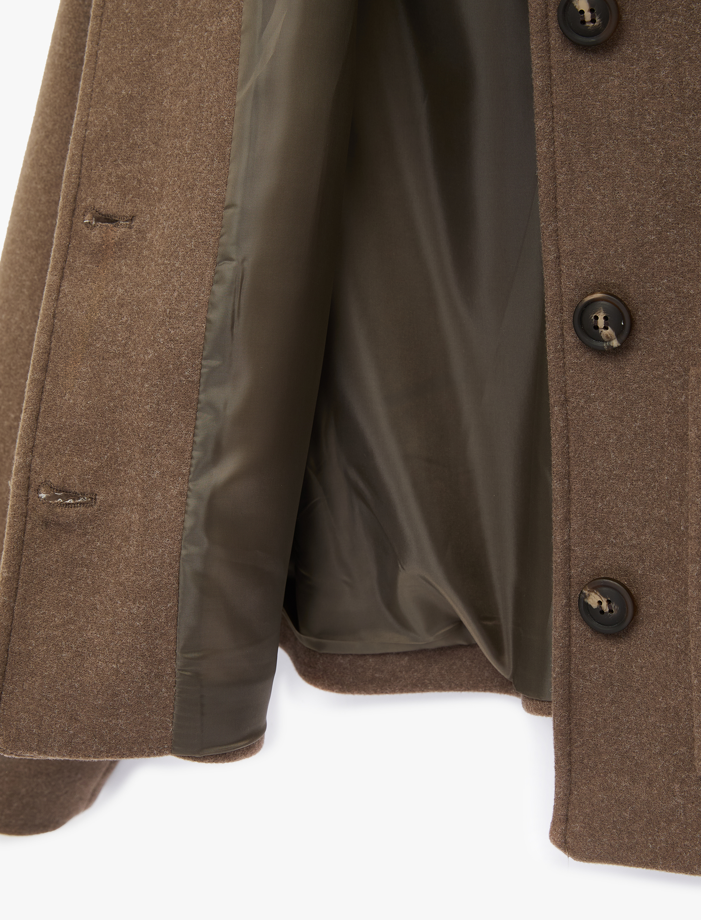   Uzun Kollu Cepli Düğmeli Crop Kaşe Ceket