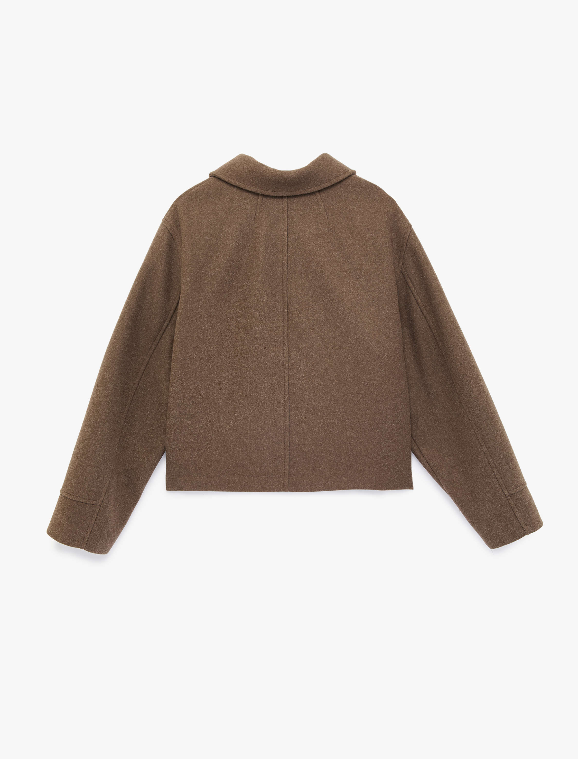   Uzun Kollu Cepli Düğmeli Crop Kaşe Ceket