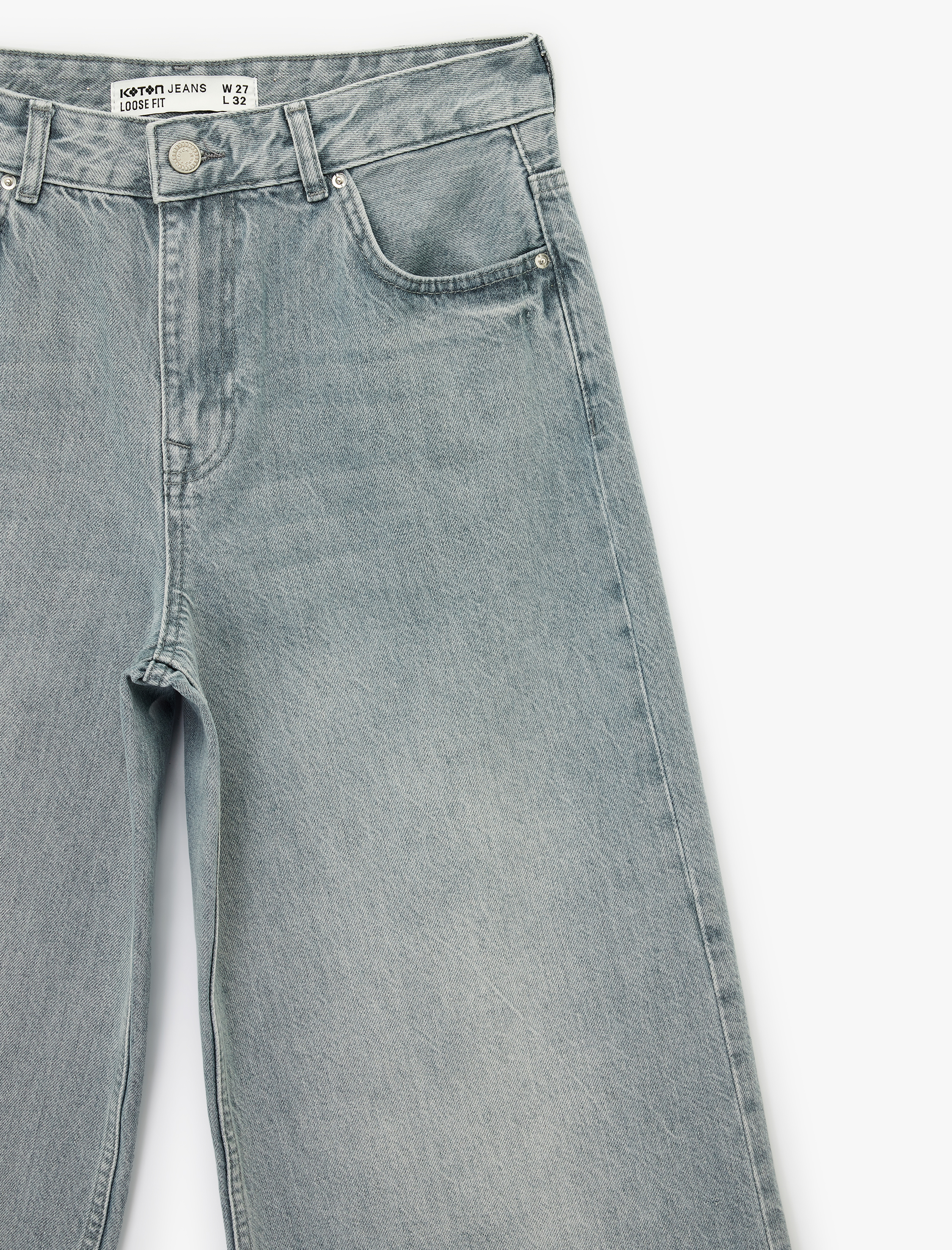   Düz Paça Yüksek Bel Cepli Bol Kalıp Denim Pantolon - Loose Straight Fit Jean