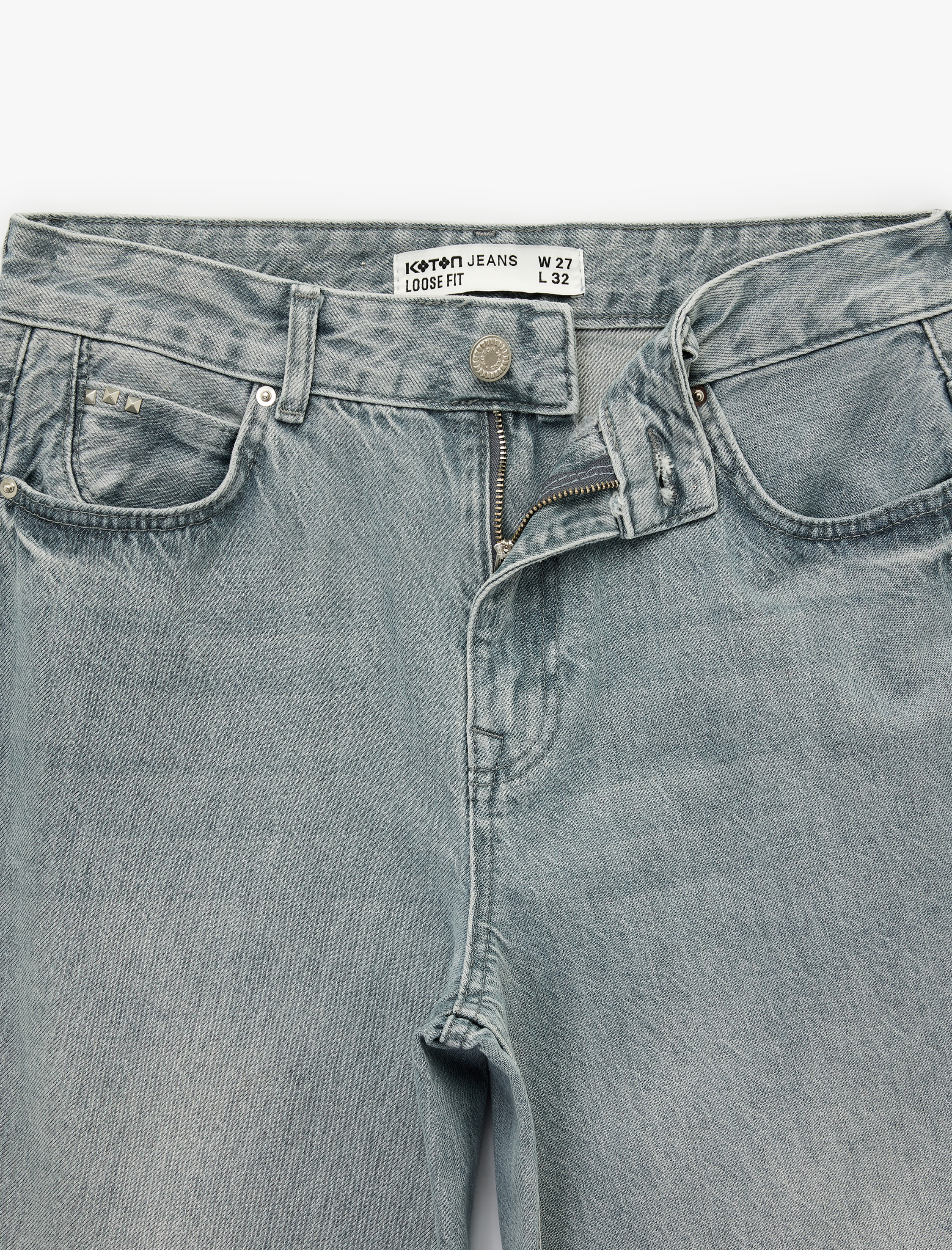   Düz Paça Yüksek Bel Cepli Bol Kalıp Denim Pantolon - Loose Straight Fit Jean