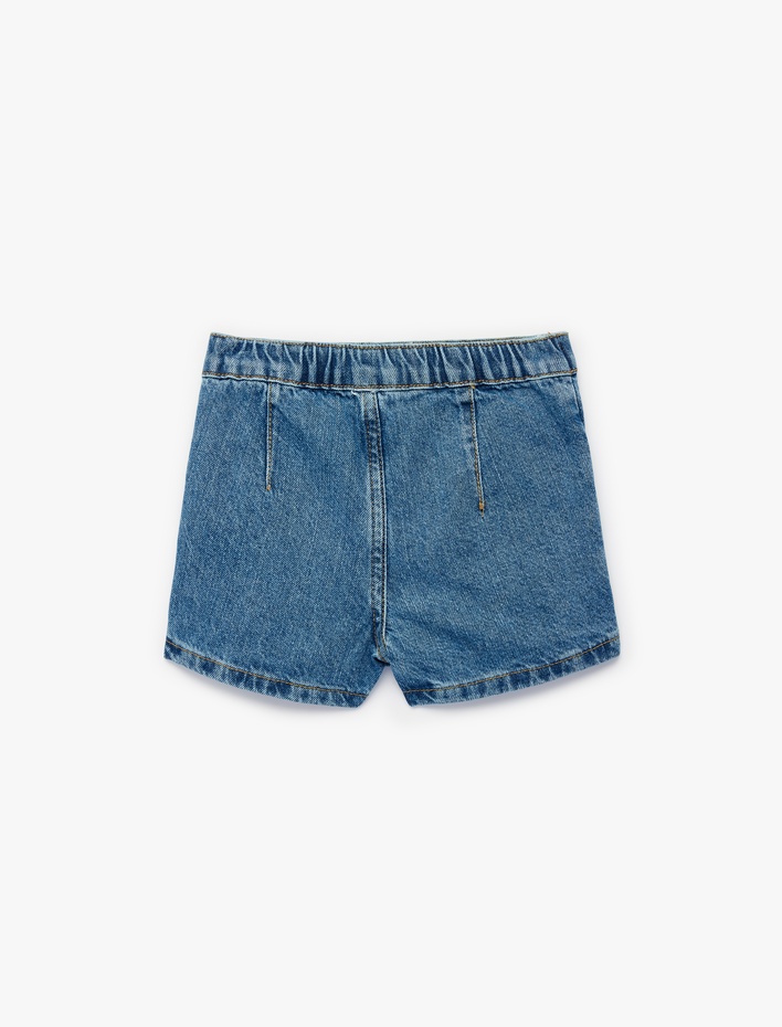 Kız Bebek Pamuklu Rahat Kesim Pile Detaylı Denim Şort Etek