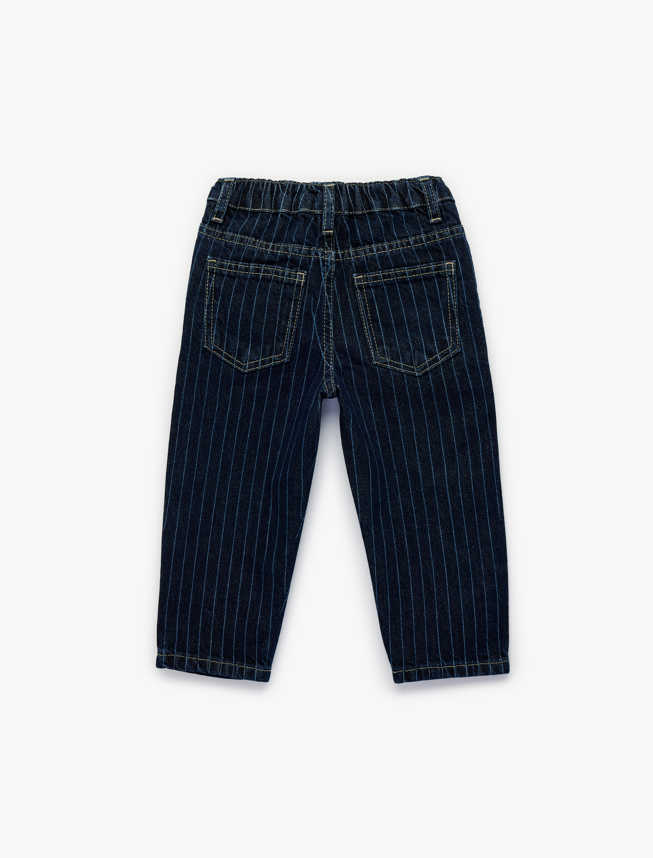  Erkek Bebek Cep Detaylı Pamuklu Çizgili Denim Pantolon