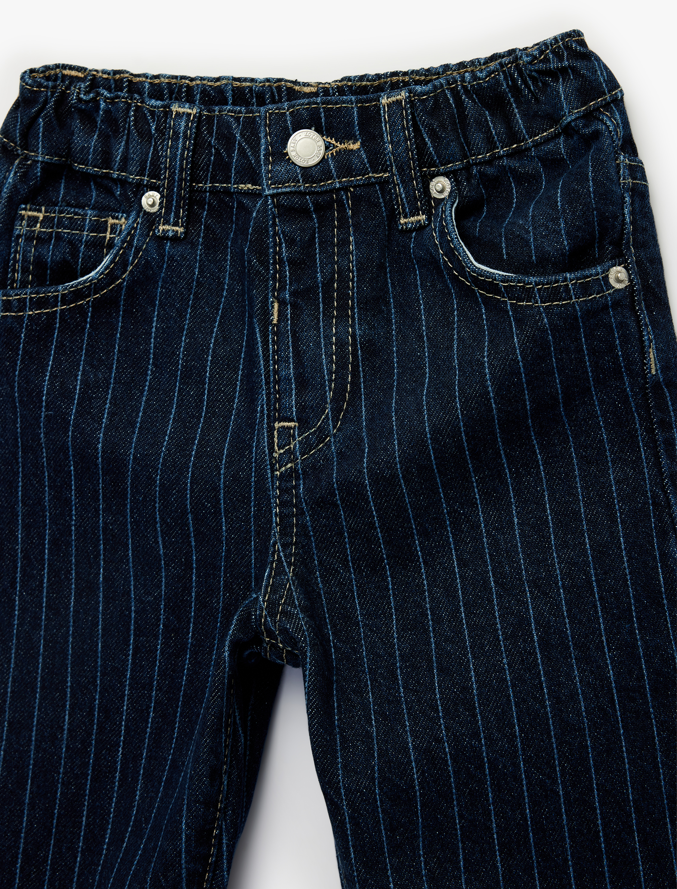  Erkek Bebek Cep Detaylı Pamuklu Çizgili Denim Pantolon