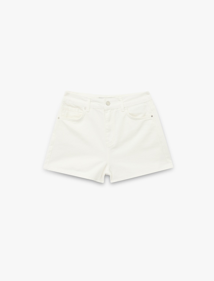  Pamuklu Düğmeli Beş Cepli Rahat Kalıp Mini Şort