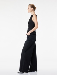 Düşük Bel Pamuklu Düğmeli Bol Kalıp Denim Pantolon - Loose Straight Fit Jean