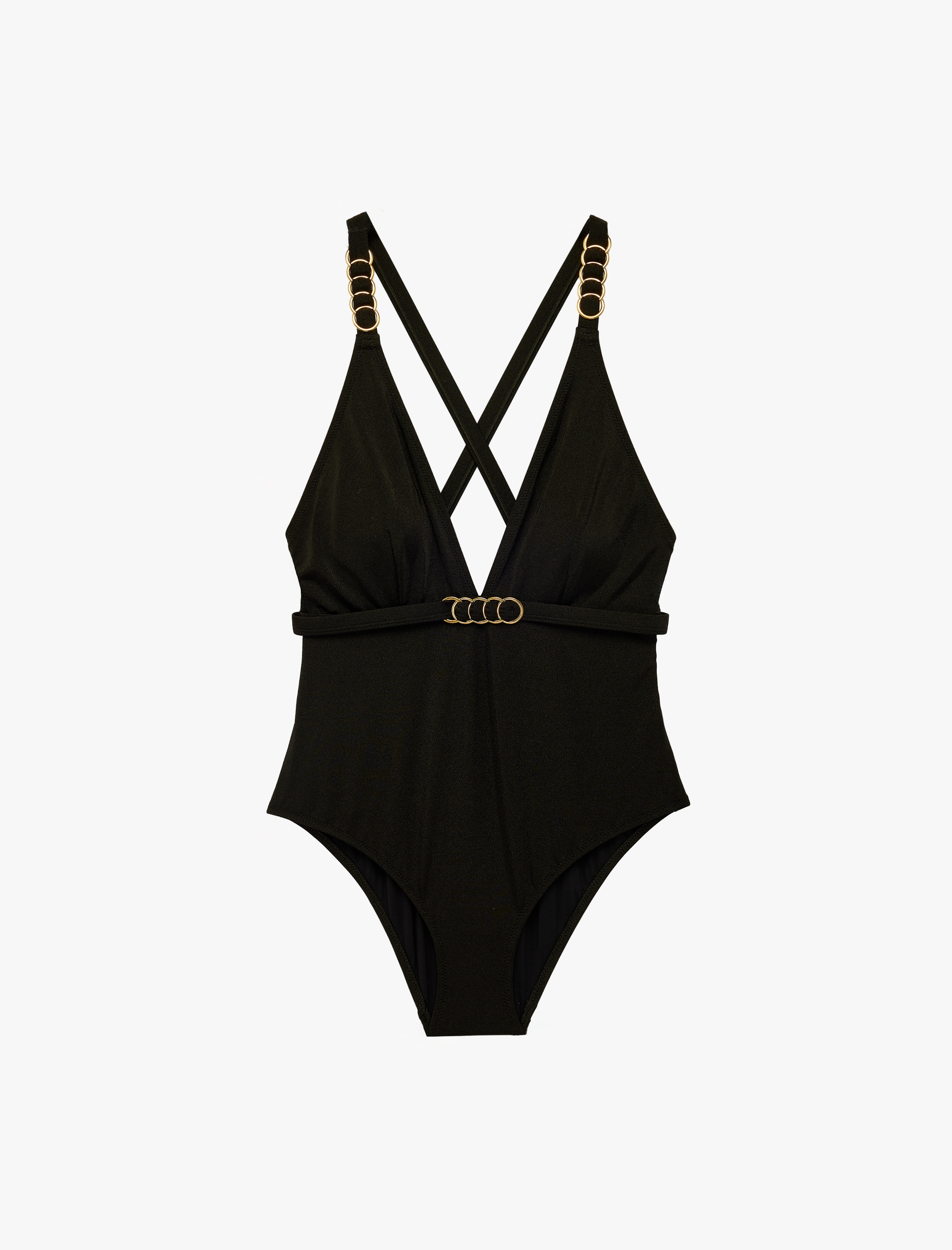   Derin V Yaka Aksesuarlı Kemerli Mayo