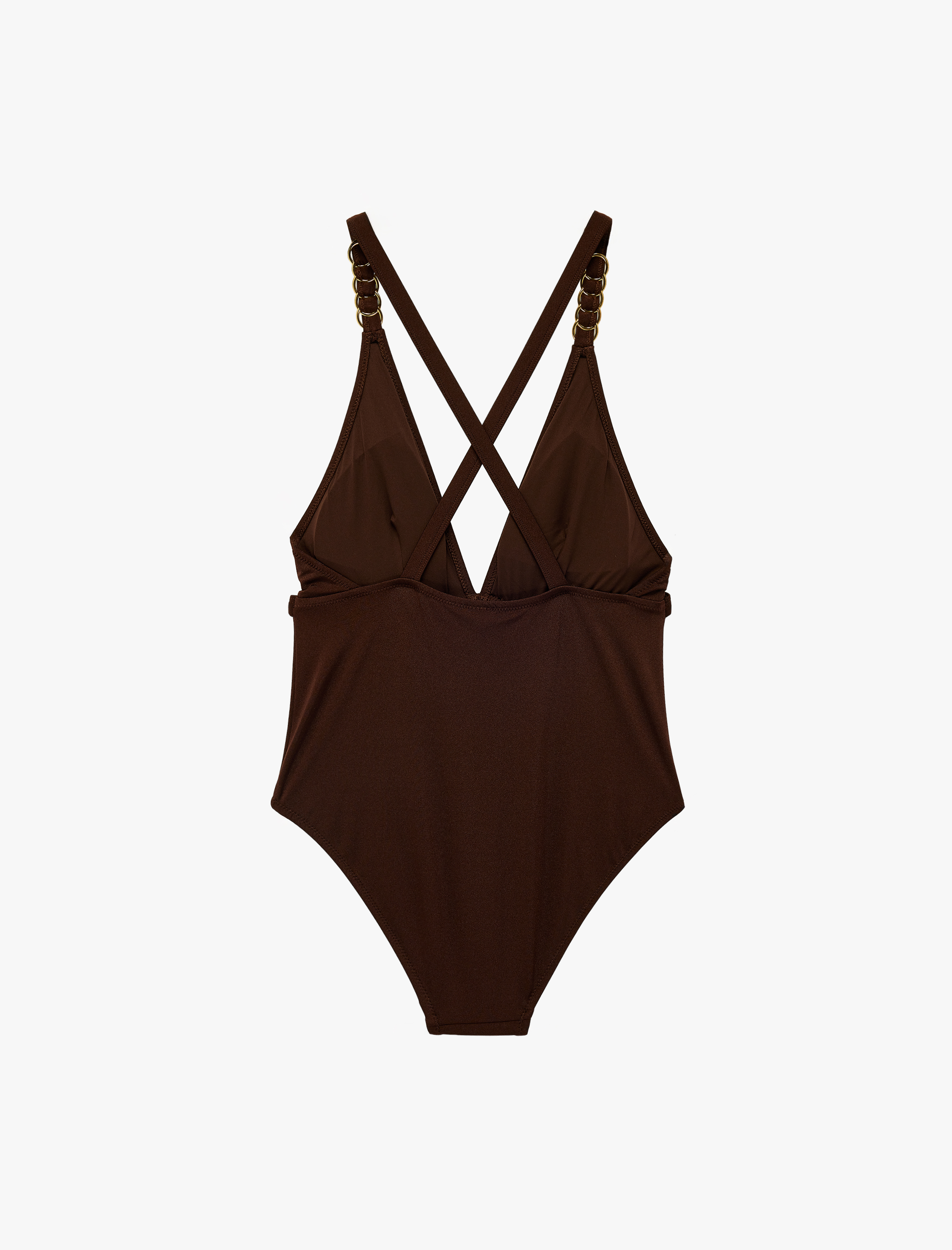   Metal Aksesuarlı Çapraz Askılı Derin V Yaka Mayo