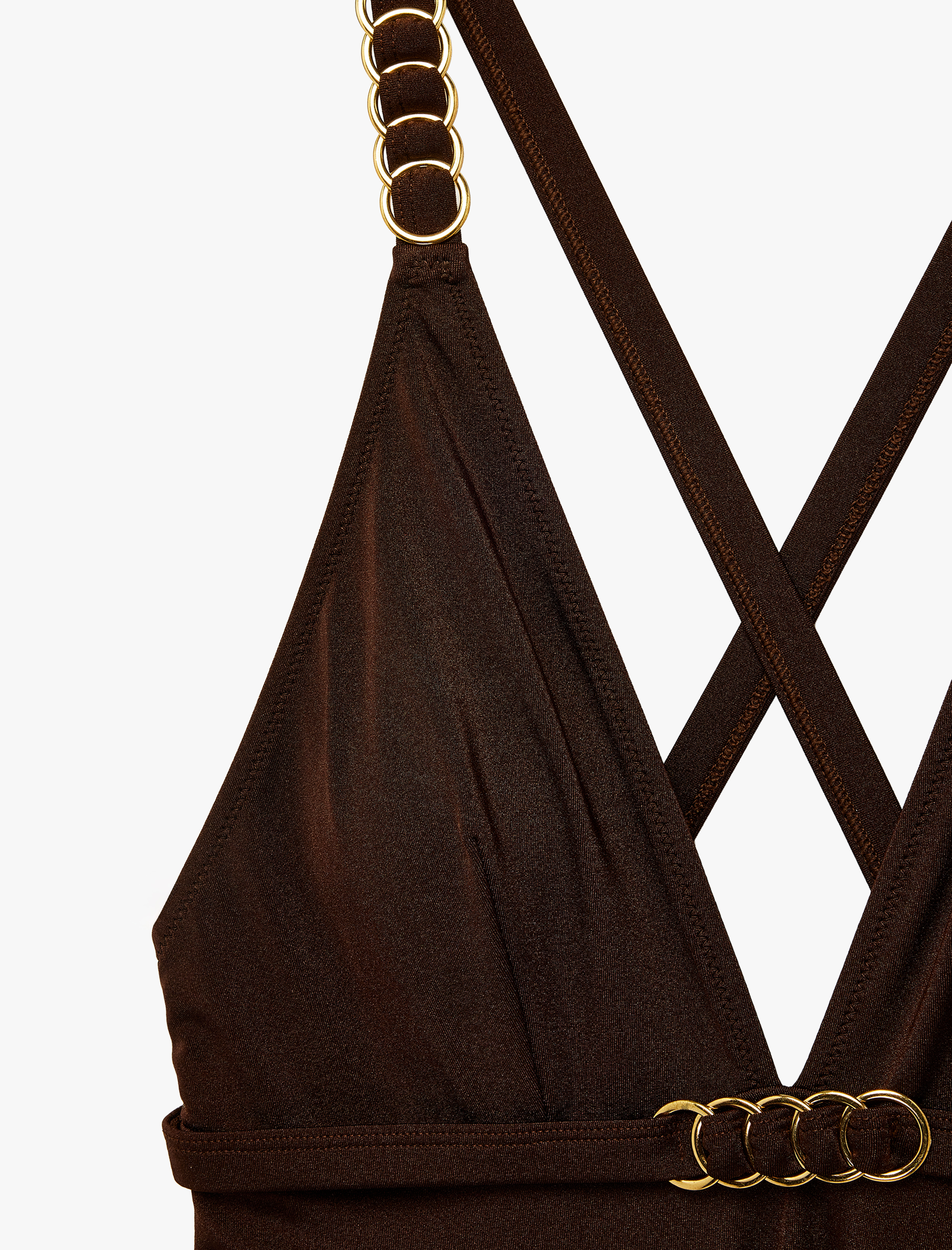   Metal Aksesuarlı Çapraz Askılı Derin V Yaka Mayo