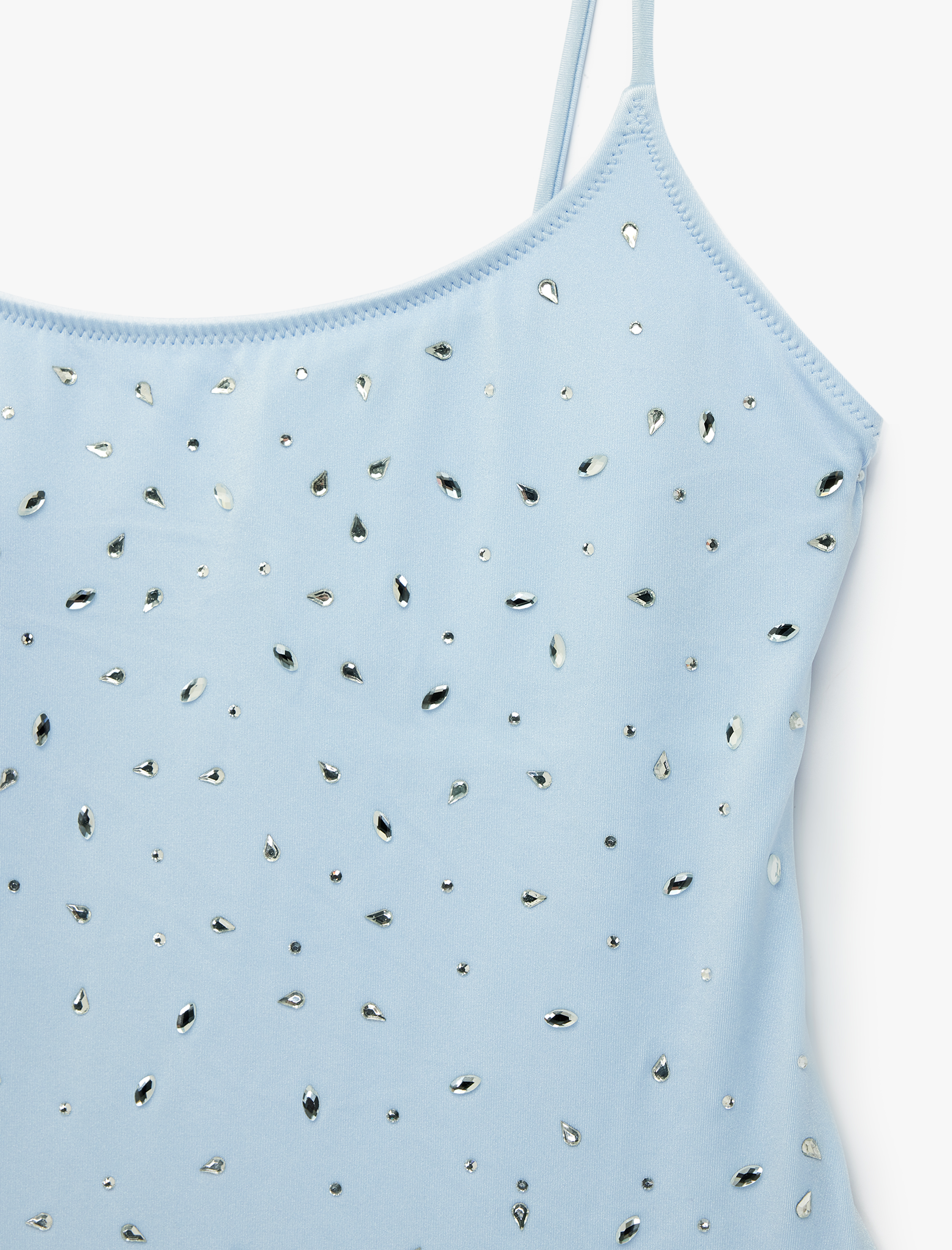   U Yaka İnce Askılı Taşlı Mayo