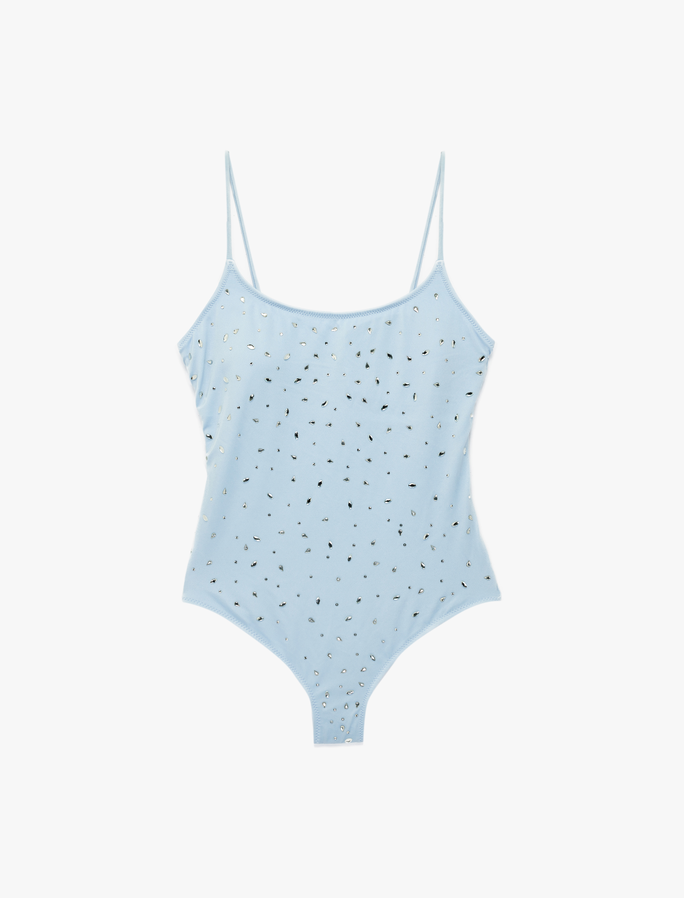   U Yaka İnce Askılı Taşlı Mayo