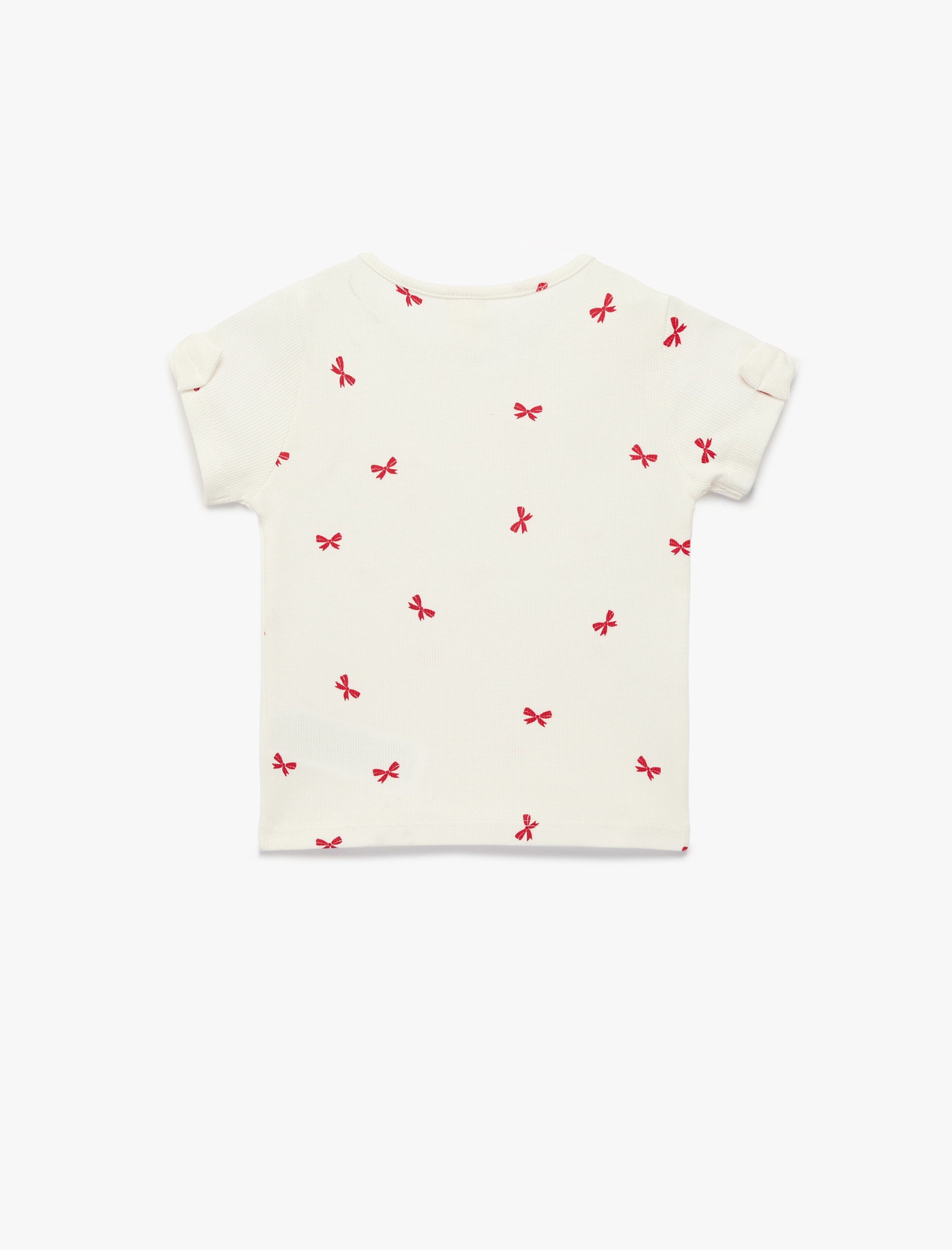  Kız Bebek Pamuklu Fiyonk Detaylı Kısa Kollu Bisiklet Yaka Tişört