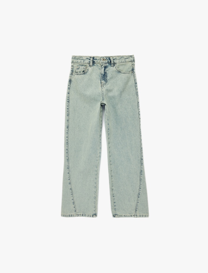 Kız Çocuk Pamuklu Cepli Bol Kesim Denim Pantolon