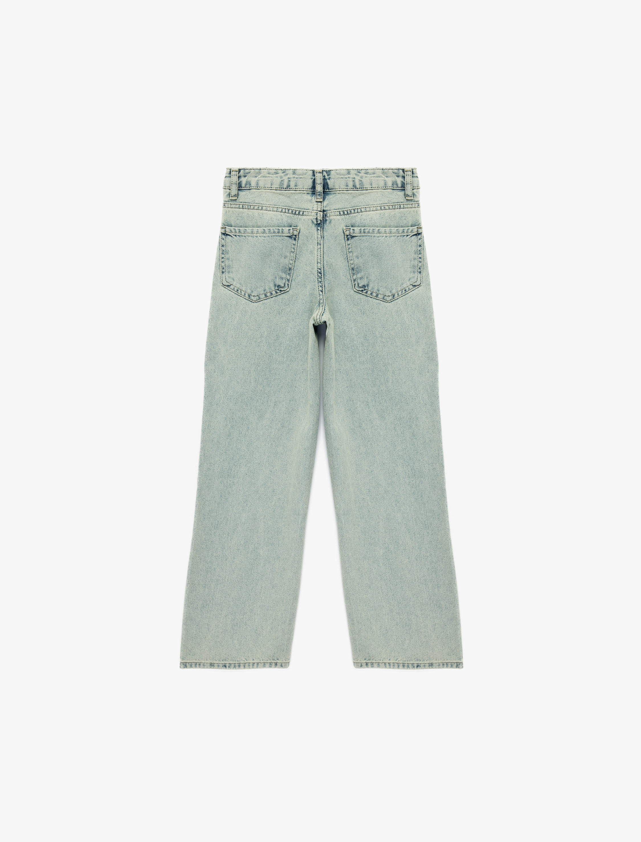  Kız Çocuk Pamuklu Cepli Bol Kesim Denim Pantolon