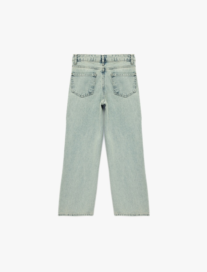 Kız Çocuk Pamuklu Cepli Bol Kesim Denim Pantolon