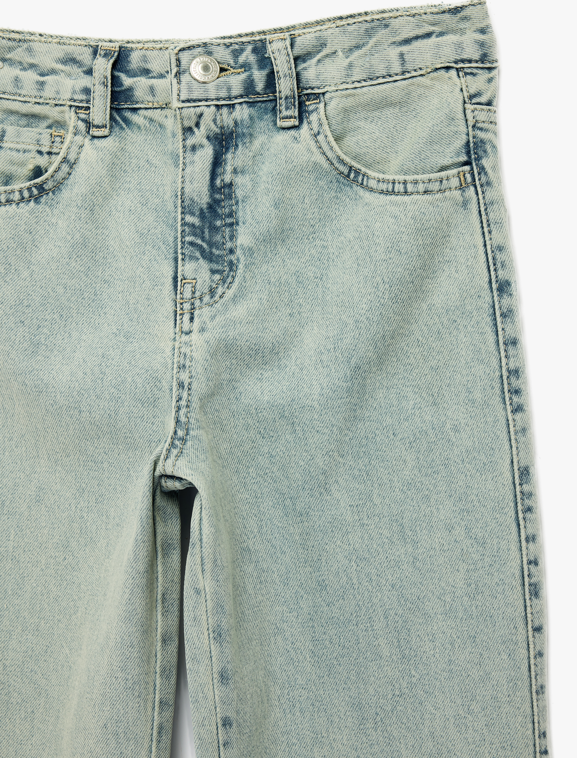  Kız Çocuk Pamuklu Cepli Bol Kesim Denim Pantolon