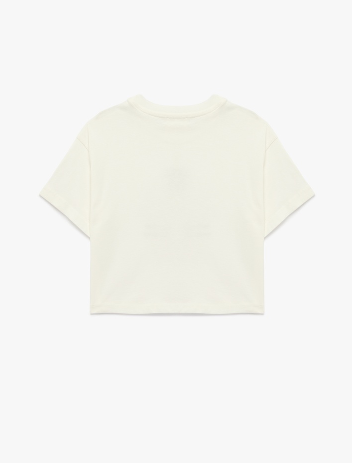 Kız Çocuk Baskılı Kısa Kollu Bisiklet Yaka Pullu Payetli Pamuklu Tişört