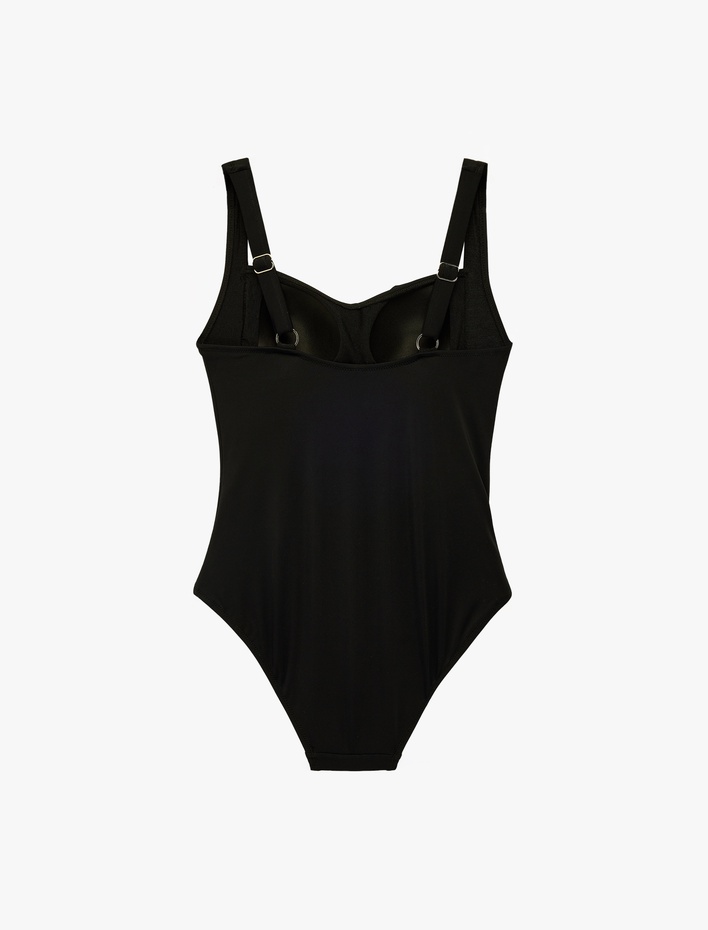  Kalp Yaka Drape Detaylı Kalın Askılı Mayo