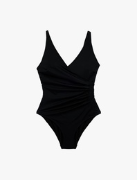 Drape Detaylı Kruvaze V Yaka Askılı Mayo